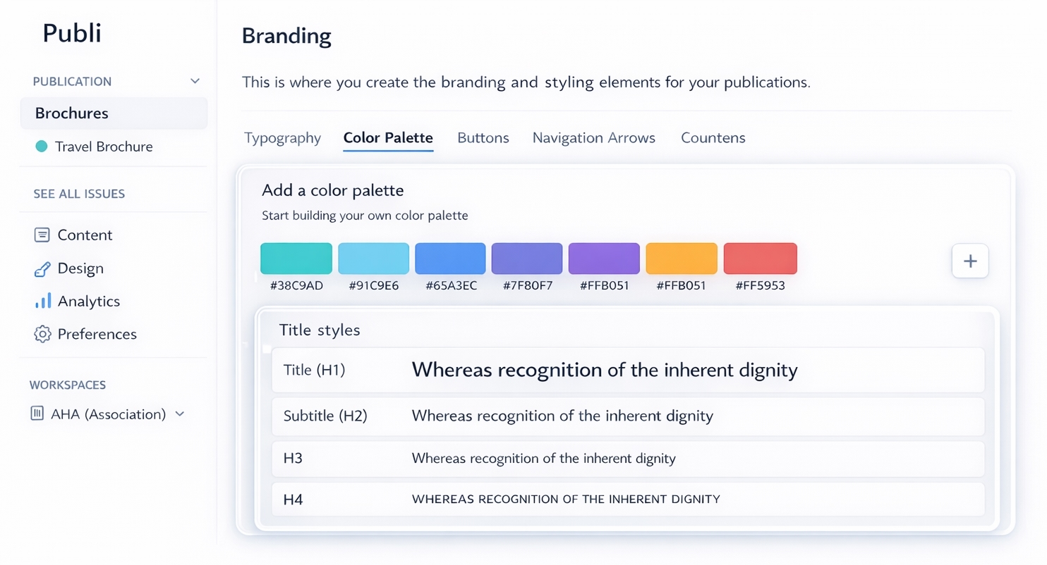 Design system panel showing brand management controls