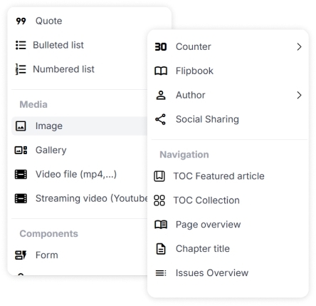 Content blocks available in the editor